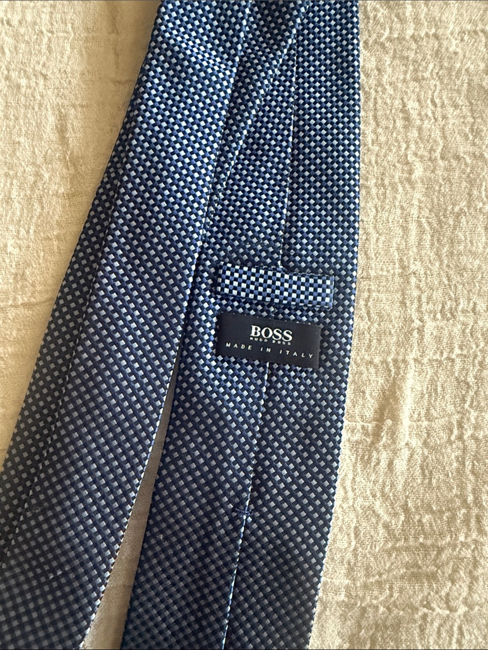 Hugo Boss Blue Microcheck Silk Tie